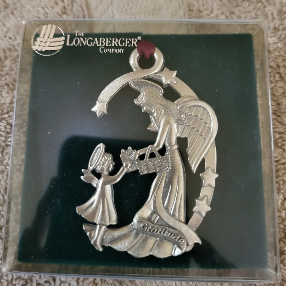Longaberger Silver Tone Angel Christmas Ornaments (Silver, Black, Red)